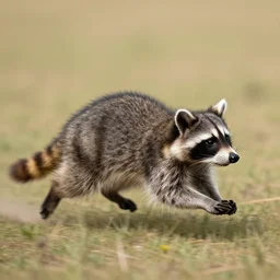 award winning photo by saul leiter of a tiny gray raccoon running very fast in the savannah, motion blur, tiny gaussian blur, insanely detailed, insanely intricate, depth of field, low contrast, summer, wide aperture, action photography
