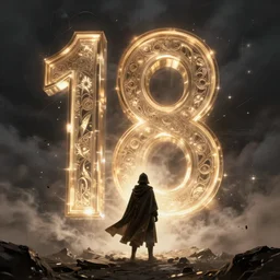 huge numeral 1 8 printed on a cloak standard - bearer towards the storm, intricate. magic light dust, ， dim lighting, unreal engine 5, concept art ， by greg rutkowski, loish, highly rendered, digital painting, artstation, artstation hq, mysterious toplight 8 k