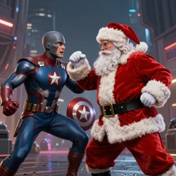 Santa Claus fighting along side The Avengers, hyperdetailed, artstation, cgsociety, 8k