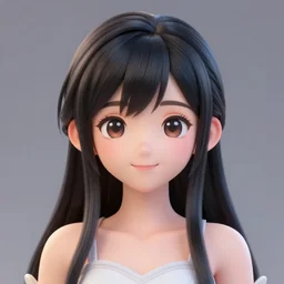 stunning 3d render of a fairy, vtuber like, portrait, happy face, black hair, hd
