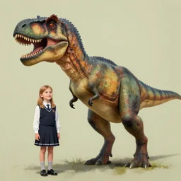 paleoart of a t - rex wearing a school uniform by emily willoughby