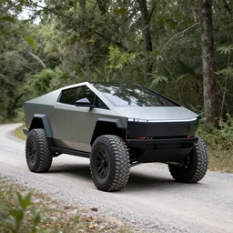 futuristic off - road capable homebrew vehicle driving on a gravel backroad in sam houston national forest.