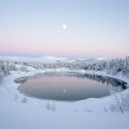 lake in a totally white place with a moon