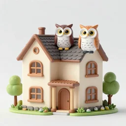 hyperrealistic house with owl elements