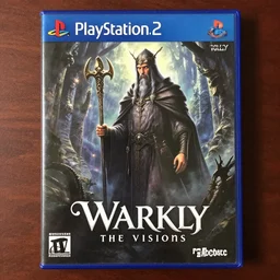 Warkly the visions of an old mage, medieval fantasy game poster printed on playstation 2 video game box , Artwork by Akihiko Yoshida, cinematic composition