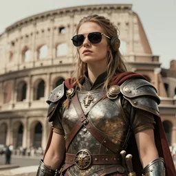 beautiful rome warrior in sunglasses solarpunk masterpiece detailed shadows by mamoto karamba