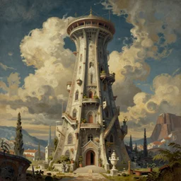 a solarpunk tower painting made by Leonardo Da Vinci