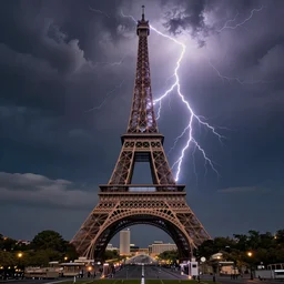 eiffel tower struck by a lightning, painted by michelangelo