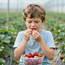 kid that ate too many strawberries and got sick, ultrarealistic, 8k