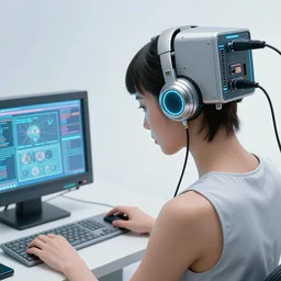 cable plugged into cyberdeck, back of head, very very beautiful cyberpunk woman, computer, 1 9 7 9 omni magazine cover, style by vincent di fate, cyberpunk 2 0 7 7, very coherent, detailed, 4 k resolution, unreal engine, daz