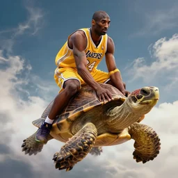 kobe bryant riding on a turtle in heaven, amazing digital art, amazing detail, realistic face, fantasy art, artstatiom, cgsociety, epic art
