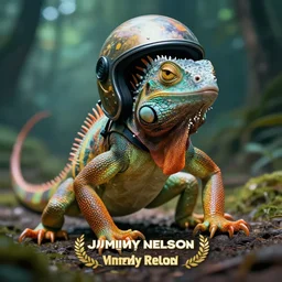 psychadelic iguana wearing a helmet, epic scene, professional photo by jimmy nelson, dynamic lighting, digital art, winning award masterpiece, fantastically beautiful, trending on artstation, 8 k