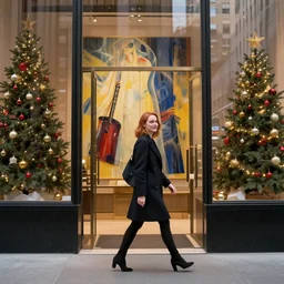 emma stone walking into new york building, christmas, artwork by gaston bussiere, craig mullins, trending on artstation