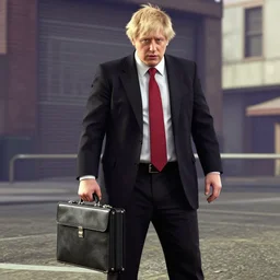 Boris Johnson holding a black briefcase, GTA V style