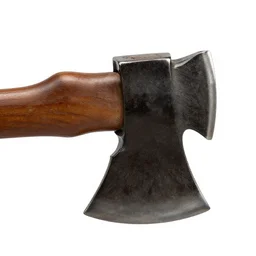 lacquered axe, high detail macro photography, isolated on a pure white background, centered, entire object in frame, sharp focus, soft studio lighting