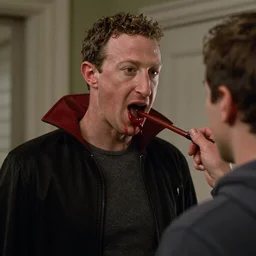 vampire Mark Zuckerberg sucking the blood of someone he banned