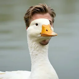 closeup portrait of ryan gosling dressed as a goose, duck bill, feather suit, natural light, sharp, detailed face, magazine, press, photo, steve mccurry, david lazar, canon, nikon, focus