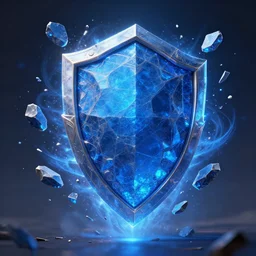 explosion of magical blue stone shield into fragments, fantasy, style artstation, style greg rutkowsk, octane render, unreal engine 6, epic game graphics, fantasy, conceptual art, ray tracing