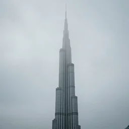 a distant photo of cthulhu climbing up the burj khalifa, foggy, a little bit blurry,