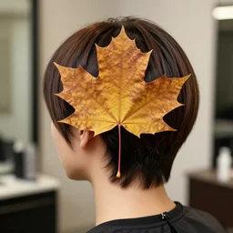 a trendy new hairdo, inspired by a maple leaf, professional photo from hairdo magazine