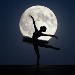 a single silhouette dancing, ballet twist, in the moonlight