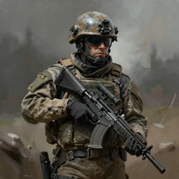 portrait painting of a post apocalyptic soldier, dynamic lighting