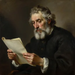 a matte oil painting, baroque, wistful old man stares at an empty page, longing desparate expression,