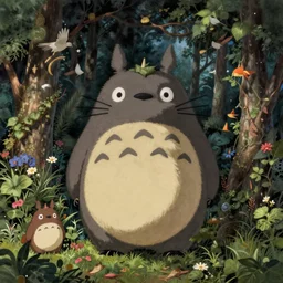detail from garden of earthly delights by studio ghibli. digital painting. totoro. digital render. hieronymus bosch
