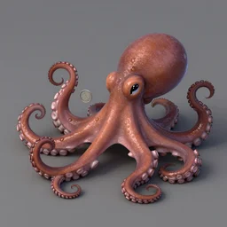Big octopus holds a small silver coin in its tentacles, trending on artstation, 30mm, by Noah Bradley