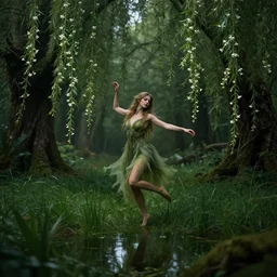 forest fairy, dryad's dream, ancestral past. a sweet, dark landscape where the gentle spirit of the dryad dances. moist green grass poised mosley mirrors mersey willow jasmine cinematic lighting,, aesthetically inspired by wayne barlowe and gerald brom, trending on artstation, art by greg rutkowski and h r giger, octane render, 8 k, digital art, winning award masterpiece, fantastically beautiful