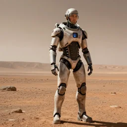 realistic human - like man android on mars, alone, apocalypse, low power, realistic light and shadow effects