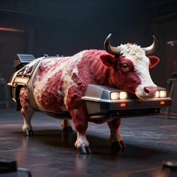 photorealistic delorean made out of beef, volumetric lighting, cinematic