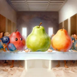 Anthropomorphic fruits in The Last Supper