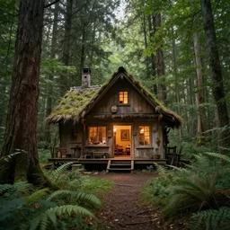 my grandpa build a cozy home in middle of the deep forest, demigod headquarters, artistic photo composition