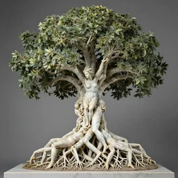 stunning hyperdetailed tree made of human bodies with intricate roots of marble sculpted by canova