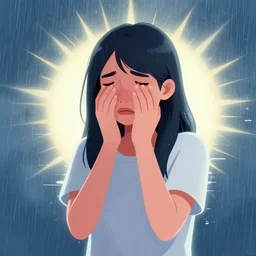 a girl crying, in vast cyberspace glitching through the rain, sunburst background, wearing sunglasses, futuristic clothes, vibrant colors, glitchy, rule of thirds, spotlight, drips of paint, expressive, passionate, by greg rutkowski, by jeremy mann, by francoise nielly, by van gogh, digital painting