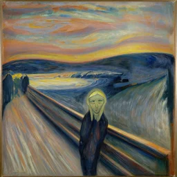 ' a painting of a storm with people and houses by edvard munch'