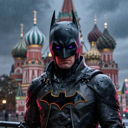cyberpunk batman, rule of thirds, russia, moscow, rain, lights, close shot, hyperdetailed, high quality, ultrarealistic, sculls, neon glow, 3 d, 8 k, ultra high detailed, by giger, trending on artstation, spotlight, by greg rutkowski, by da vinci, by van gogh, by jeremy mann, digital painting