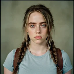 portrait of billie ellish as lara croft, by charlotte grimm, natural light, detailed face, beautiful features, symmetrical, canon eos c 3 0 0, ƒ 1. 8, 3 5 mm, 8 k, medium - format print, half body shot