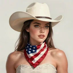 a portrait of amber heard with a cowboy hat on with an American flag scarf, D&D, sci-fi, elegant, hopeful, muscular, highly detailed, digital painting, artstation, concept art, smooth, sharp focus, illustration
