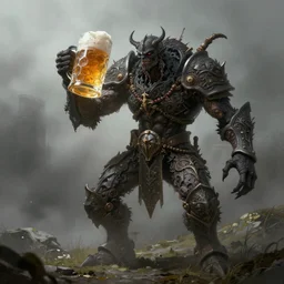 humanoid nasty bug drinks beer, beer, glass, beer mug in hand, intricate, triumphantly, foggy background, full body art, dark souls, drawing, concept art, artstation, digital painting