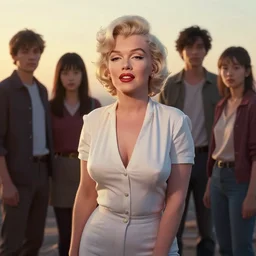 a cinematic marilyn monroe, octane render, hyperrealistic, at sunrise, by edward hopper jesper ejsing, by rhads, makoto shinkai and lois van baarle, ilya kuvshinov, rossdraws