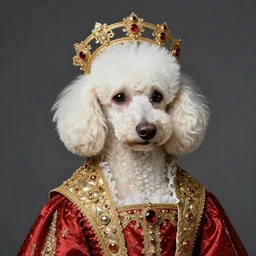 portrait of a white poodle as an italian duchess, italo - byzantine era 9 0 0 ce