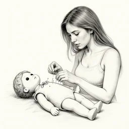 a sketch drawing, woman sticking needles into voodoo doll by gabo mendoza, trending on artstation