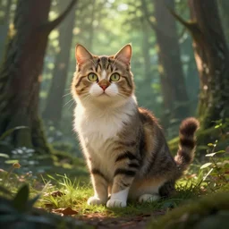 a cat in a forest, highly detailed, digital art, trending on artstation, backlighting, by kawacy, by wayne mclouglin, by don bluth, fan art