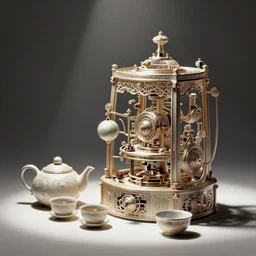 intricate mechanical tea ceremony illustration art by tim doyle