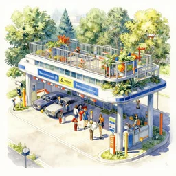 a beautiful insanely detailed intricate watercolor illustration of a modern parking station, colorfull, by william turner art, by greg rutkowski, by james jean, by rossdraws, by frank franzzeta, by sakimichan, by edmund dulac, trending on artstation, insanely detailed, masterpiece,