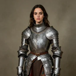 medieval portrait of ana de armas dressed as a knight, in the style of eugene de blaas