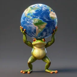 a soldier muscular frog on two feet holding the entire planet on its hands, matte painting, trending artstation, octane render, 8 k, digital art