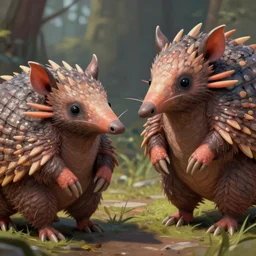 a hyper real comic book style portait painting of a nice conversation between 2 armadillos, unreal 5, hyperrealistic, octane render, cosplay, rpg portrait, dynamic lighting